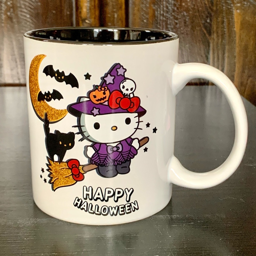 Happy Halloween Hello Kitty 20oz Witch on Broom Mug - Black Cat Moon Bats
